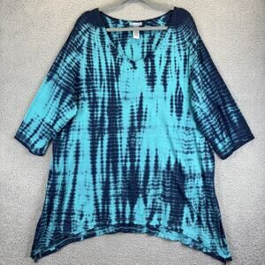 Catherines Tunic 1X Beachy Coastal Boho Hippie Tie Dye Stretchy Flowy Cruise